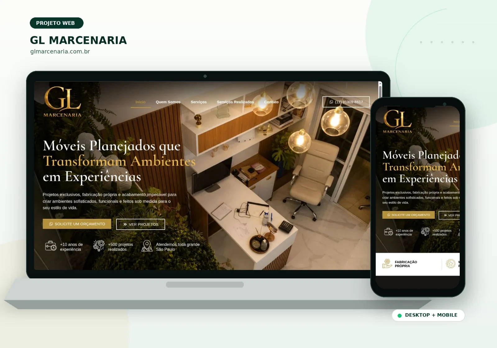 Mockup do site GL Marcenaria