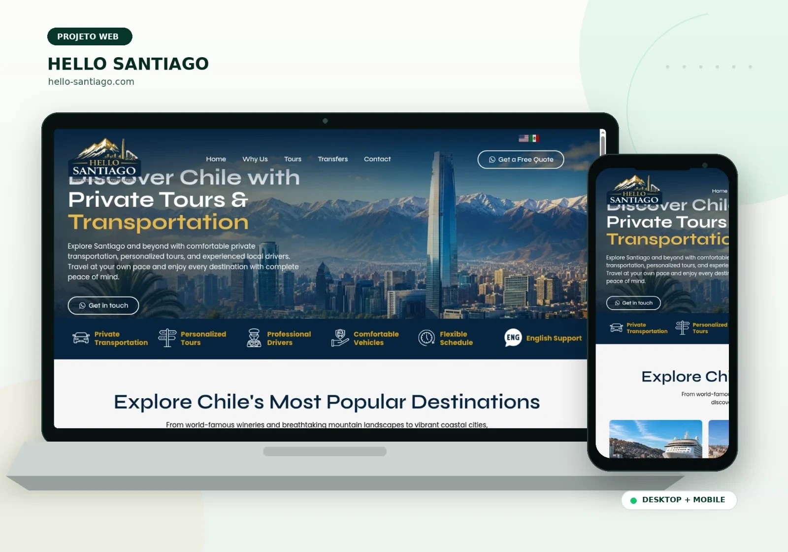 Mockup do site Hello Santiago